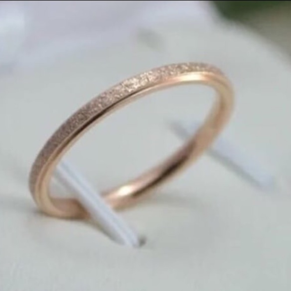 Rose Gold Thin 2MM Frosted Stardust Wedding Engagement Promise Ring Band